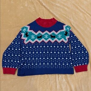 Blue and Red Women's Crew Neck Sweater